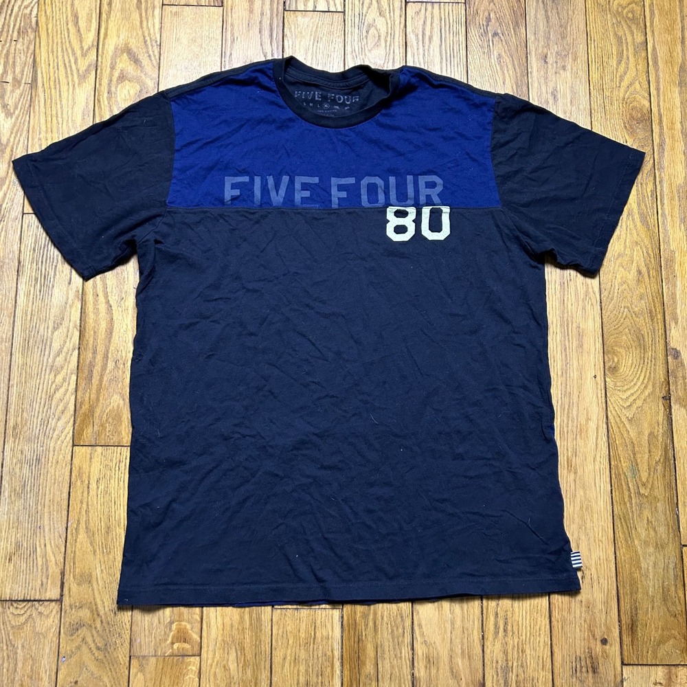 Five Four Mens XL T-Shirt Navy Blue Black Colorblock Graphic Tee Made in USA 80